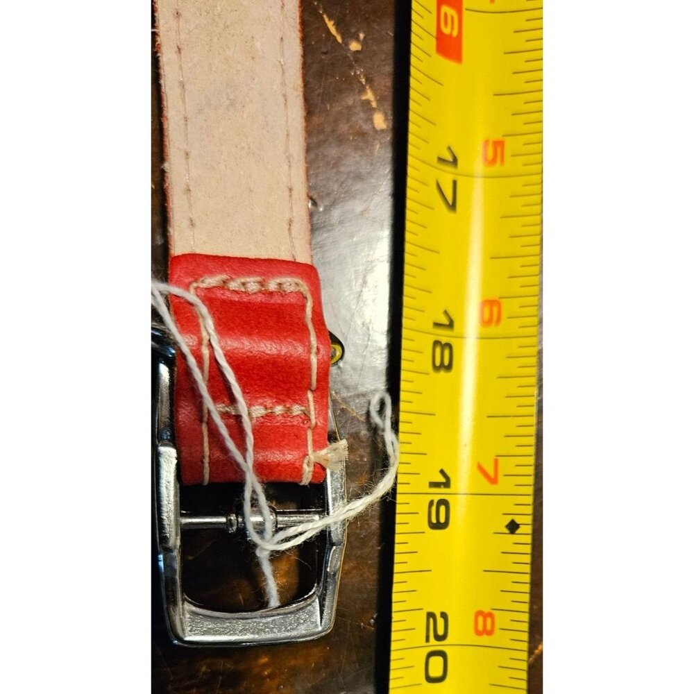 Handmade Leather Dog Collar 20" Adjustable Red w/ White Stitching & Soft Lining - Picture 7 of 7
